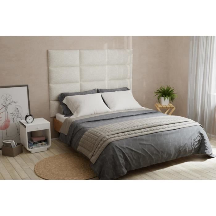 panneaux muraux tête de lit - 180 cm - tissu bouclette - blanc - bonte