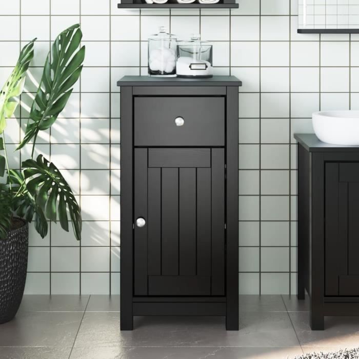 "promo"meuble de salle de bain lmt - armoire de salle de bain berg noir 40x34x80 cm pin massif 12,82kg