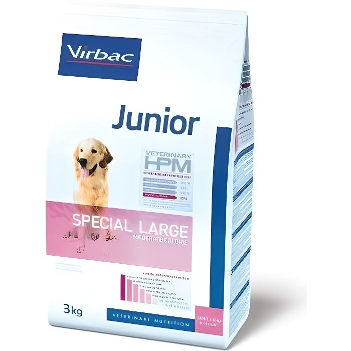 virbac veterinary hpm chien junior (8 à 18 mois) special large (+25kg) moderate calorie croquettes 12kg