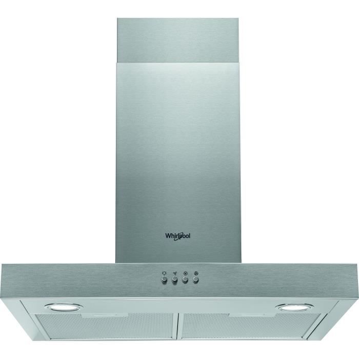 WHIRLPOOL AKR558/3IX Hotte cheminée - Evacuation ou recyclage - 432 m3 air / h max - 65 dB(A) max - 3 vitesses - L 60 cm - Inox