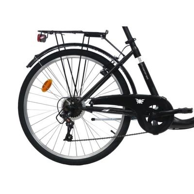 Velo de ville classique VTC 26 Femme CITY Noir Mat 6 Vitesses Equipement Complet City