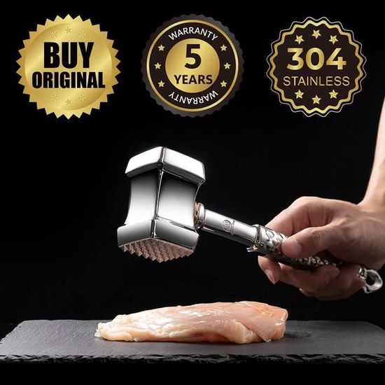 Marteau à Viande Double Face - Acier Inoxydable 304 - Attendrisseur Steak