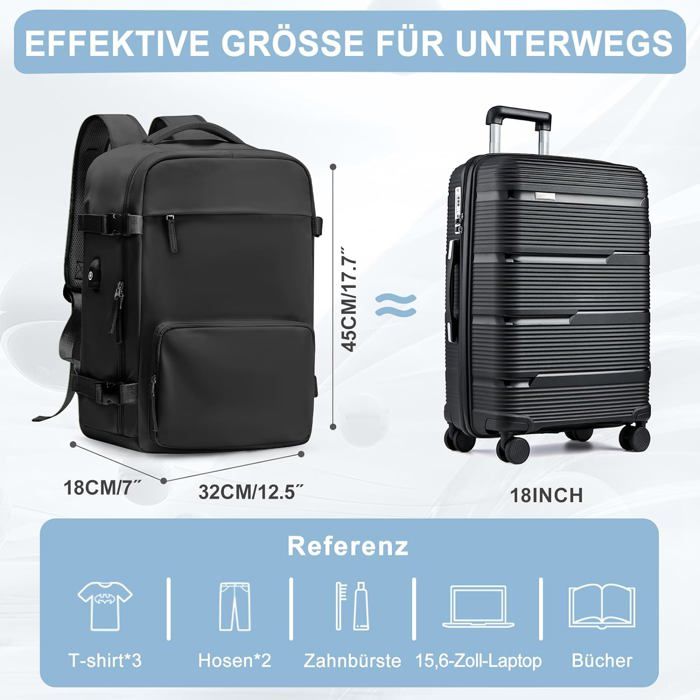Sac à Dos Voyage Cabine 40x20x30cm - Ryanair Approved - Compartiment Chaussures Et Humide - Unisexe
