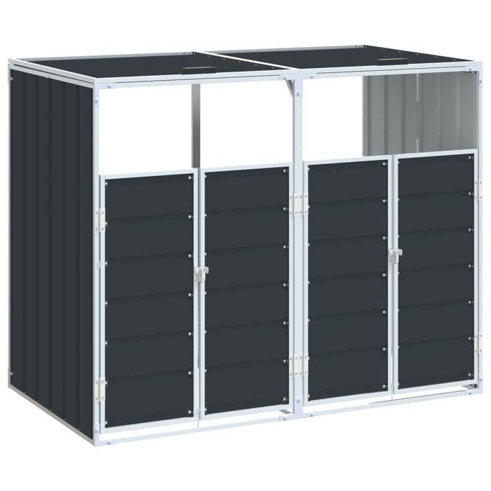 Rangement Poubelles Roulettes Anthracite - Pour 1 Bac 120/240L | Acier Powder Coaté | Ventilation Couvercle Automatique