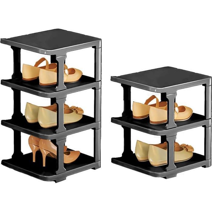Meuble Chaussures 9 Niveaux Empilable Noir - Rangement Couloir Chambre ...