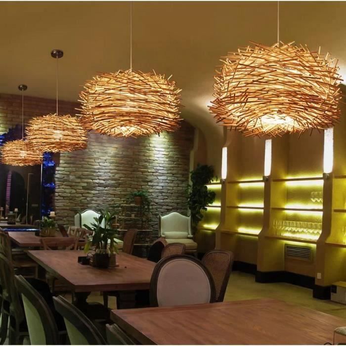 LED rotin lustre rond nid d'oiseau maison chapeau de paille bambou lampe  créative pastorale Vintage balcon Restaurant lustre lumière - Historique  des prix et avis