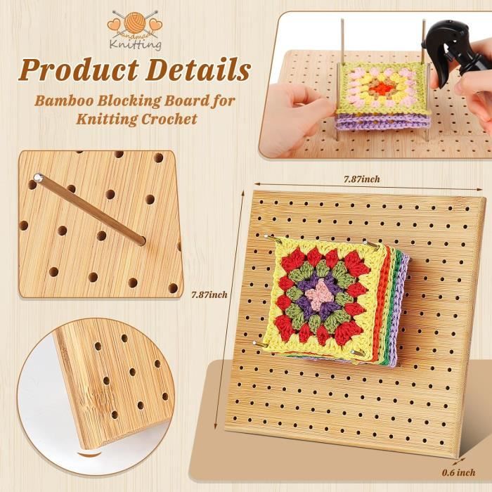 Lifewit Planche De Blocage En Bambou Pour Crochet - 36,6cm Avec 30 Crochets Et Aiguilles En Acier