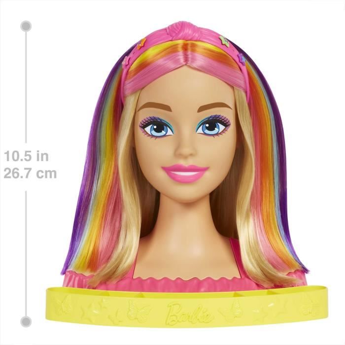Barbie Ultra Chevelure Tête À Coiffer, Cheveux Bruns Frisés Avec Mèches  Arc-En-Ciel, Accessoires Color Reveal, Jouet Enfant