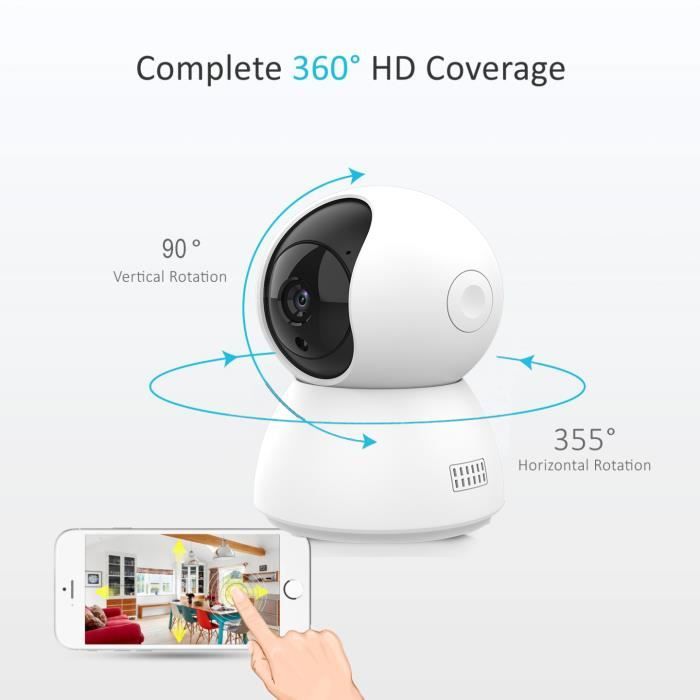 Caméra Surveillance WiFi Intérieure 360°, FHD 1080P