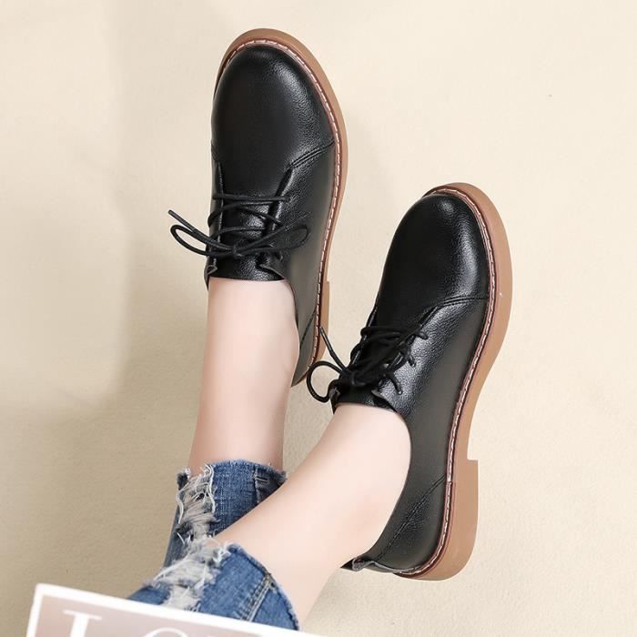 Chaussures Femme Derbies femme mode lacets cuir souple Le noir