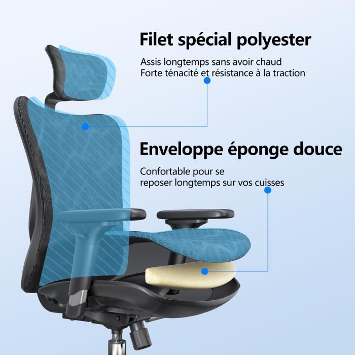SIHOO Chaise de bureau, chaise de bureau ergonomique, fauteuil à dossier  haut respirant avec accoudoirs 3D et soutien lombaire Noir - Cdiscount  Maison
