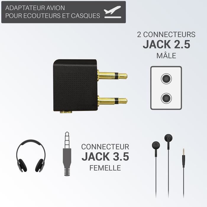Adaptateur audio pour avion jack 3,5mm mâle / 2 jack 3,5mm femelle