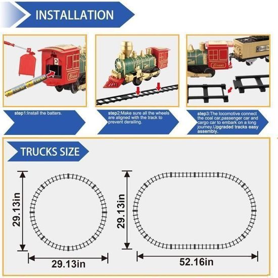 Train électrique De Noël Avec Télécommande - Fumée, Lumières, Sons - 3 Voies, Rails Modulables - Cadeau Enfant