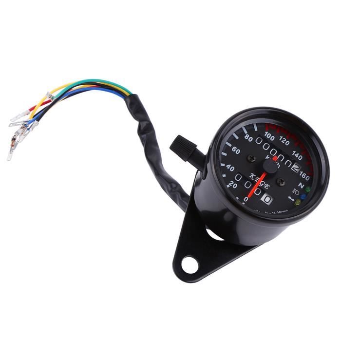 Compteur de vitesse de moto universel 12 V tachymètre jauge de vitesse  rétroéclairage LED compteur kilométrique de moto numérique, noir(Noir)