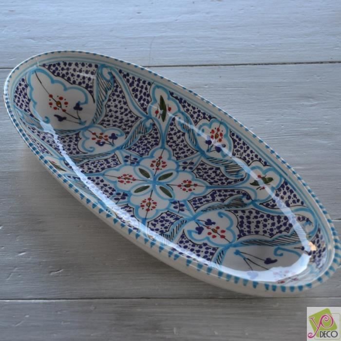 Grand Plat De Service Ovale COCEMA Fès - Porcelaine Marocaine - 44 Cm - Très Bon État