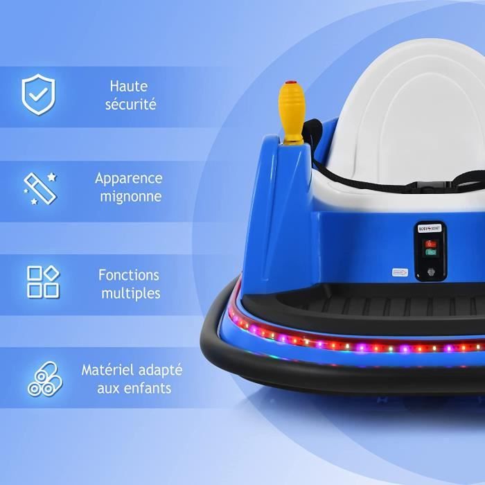 Auto Tamponneuse électrique GOPLUS 6V - Télécommande, Rotation 360°, LED | Enfants 3-8 Ans