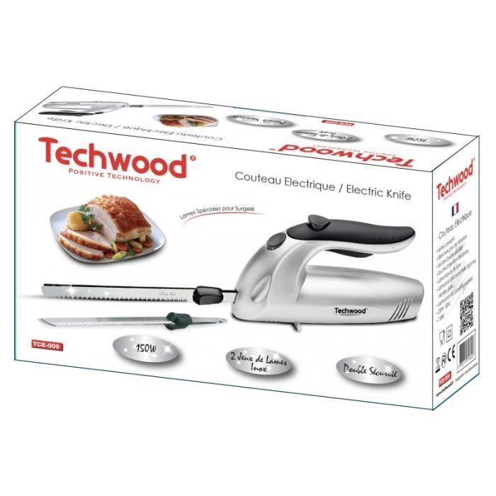 Couteau électrique TECHWOOD 150W Lame INOX de 24,5cm Découpe fruits, légumes, viandes