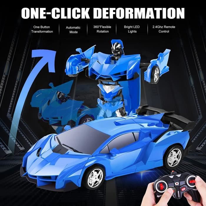 Voiture Transformers Télécommandée pour Enfants - GYROOR - Bleu - Batterie  - 1:18 - 2 en 1