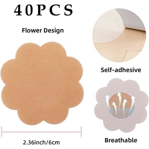 Lot De 40 Cache-tétons Autocollants Réutilisables - Forme Pétales - Couleur Peau Beige - Étanches Pour Piscine Et Sport - Pour Lingerie Et Vêtements Près Du Corps