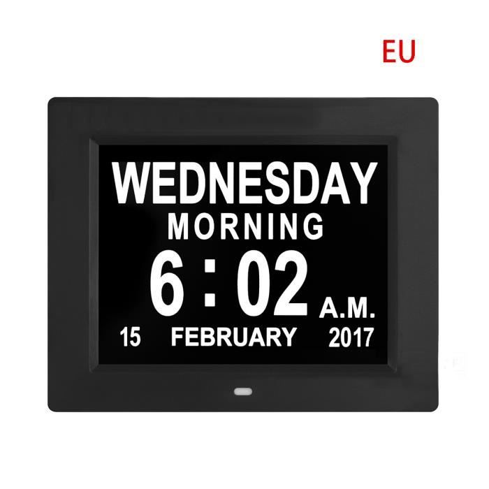 ⏰ Horloge Numérique LEMNOI 8 Pouces – LCD, Calendrier, Jour Et Heure (Noir)