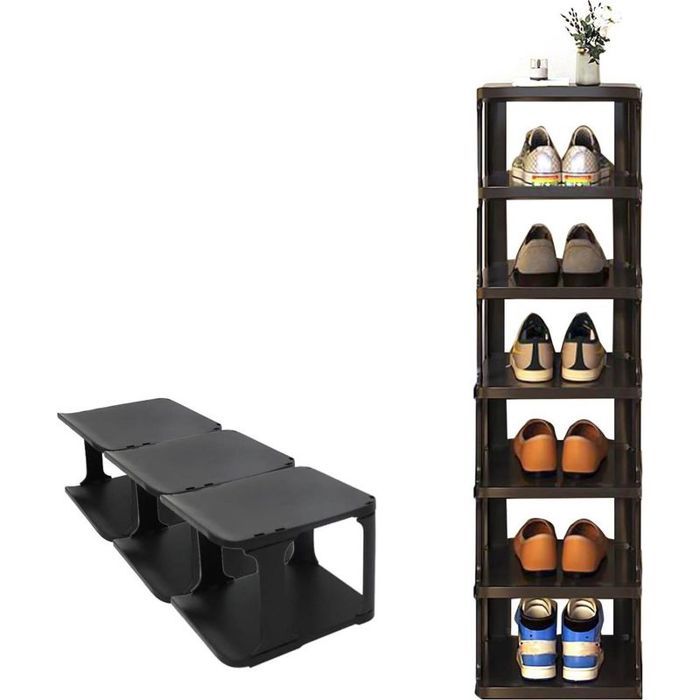 Meuble Chaussures 9 Niveaux Empilable Noir - Rangement Couloir Chambre ...
