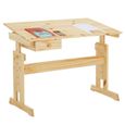 Bureau enfant écolier junior FLEXI table à dessin réglable en hauteur et pupitre inclinable avec 1tiroir en pin massif vernis-0