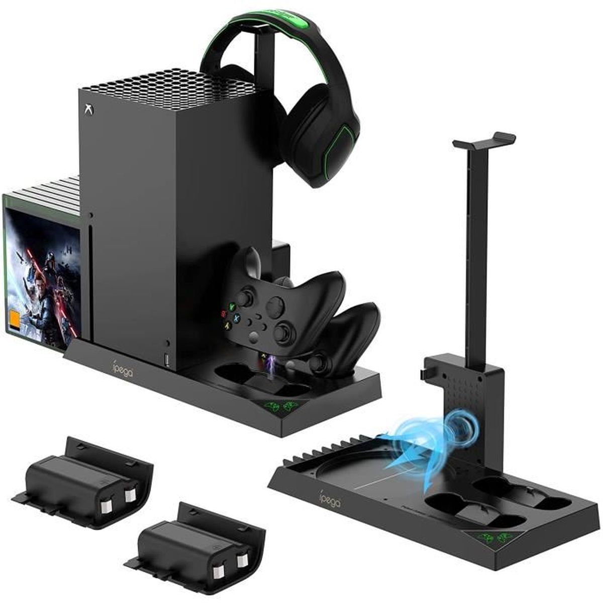5 en1 Support Compatible avec Xbox Series X, Ventilateur de Refroidissement avec Batteries