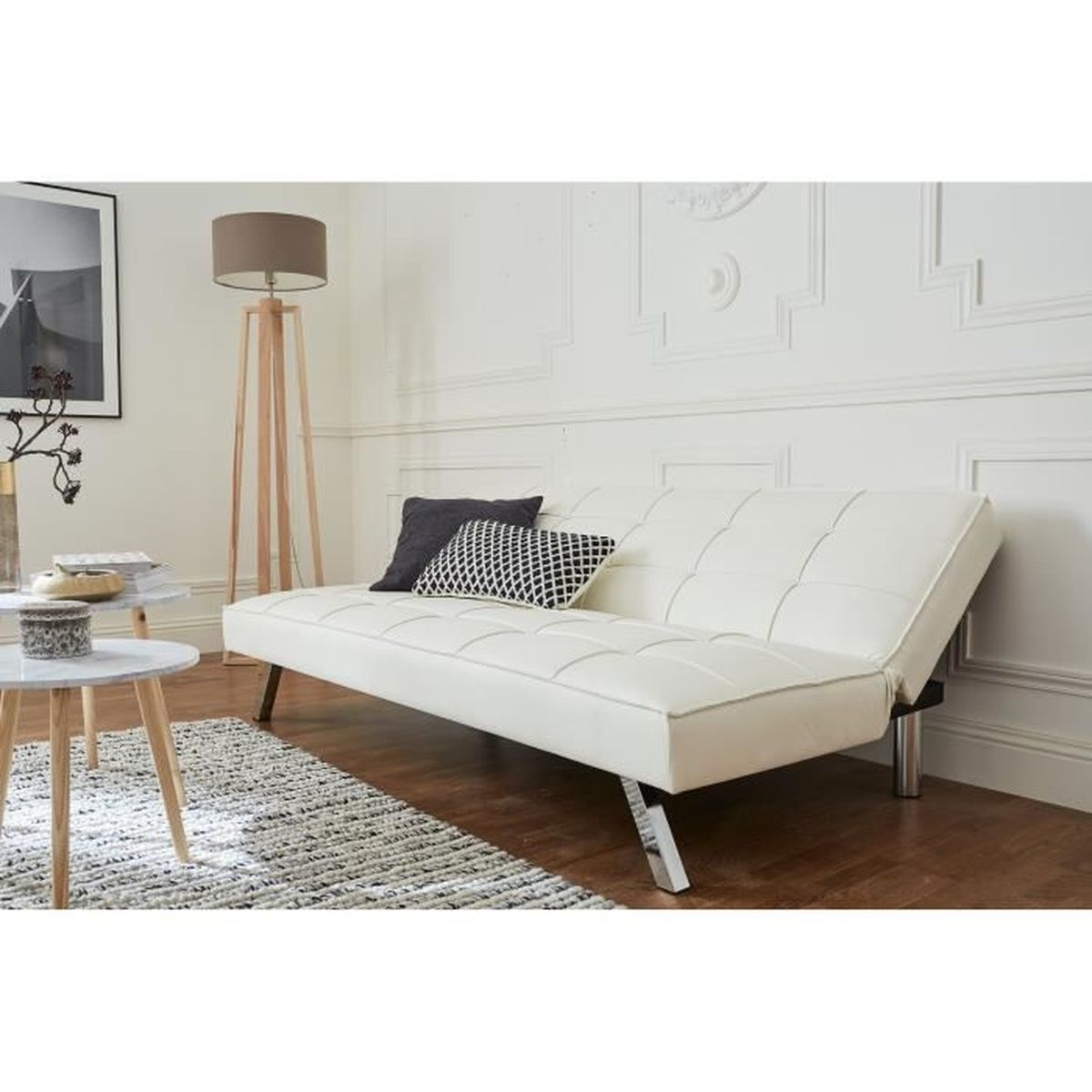 Canapé lit clic-clac Zéphyr Leather Look Blanc optique - Cdiscount Maison