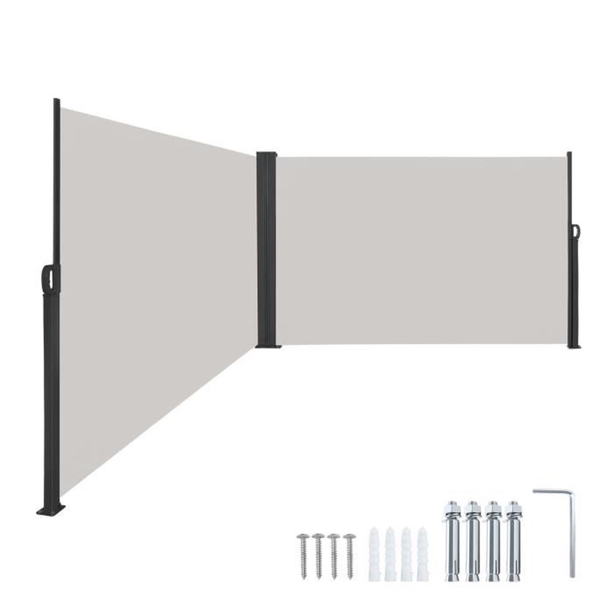 YUENFONG Auvent Latéral,Auvent Extensible Brise-Vue Protection Solaire Protection Contre Le Vent Protection Solaire Opaque Avec Support Mural Auvent Pour Jardin (Gris, 160 X 300 Cm