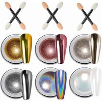 6 Poudre Chrome Ongle,Paillette Ongles Nail Art avec Effet Miroir,Holo Poudre à Ongles,Pearl Effect Powder pour Glazed Donut Nails