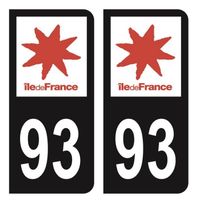 Autocollants Stickers plaque immatriculation voiture auto département 93 Seine-Saint-Denis Logo Région Ile-de-France Noir Couleur