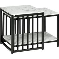 Tables basses gigognes design - HOMCOM - Aspect marbre blanc - Acier noir - 60x40x45cm