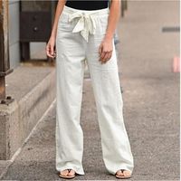Pantalon en lin et coton pour femme vtement  la mode couleur unie lastique longueur cheville dcontract t blanc