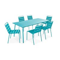 Ensemble table de jardin et 6 chaises en acier Palavas bleu - OVIALA