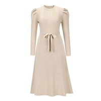 Robe Maxi Femme Manches Longues Tricot Col Rond - Coupe Slim, Poches, Décontractée Automne 2024