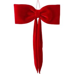 Nœud De Porte De Noël Rouge En Flocage – Grande Décoration Festive Pour Portes, Fenêtres Et Armoires