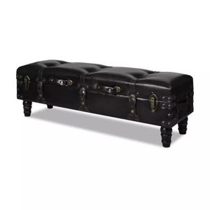 Menzzo PA814 Contemporain Panky XL Banquette-Coffre 3 Poufs Bois Gris 120 x 44 x 45 cm