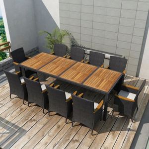 Ensemble table et chaise de jardin Salon de jardin 11 pcs - Magnifique - Meuble de jardin en résine tressée Noir
