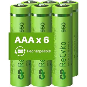 PILES Piles Rechargeables AAA - Lot de 6 Piles | Recyko | Batteries AAA LR3 Rechargeables 950 mAh NiMH - Pré-Chargées et Haute capaci A77