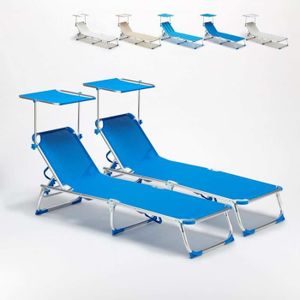 CHAISE LONGUE Transats pliants avec parasol California - Bleu