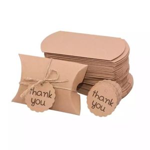 Boîte cadeau DAMILY® 50 Pièces Boîte à Bonbons en Papier Kraft - Boites Cadeaux Kraft - Boîte d'Oreiller en Papier - Marron