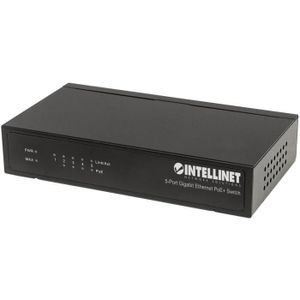 SWITCH - HUB ETHERNET  Switch réseau RJ45 Intellinet 5-Port Gigabit PoE+ Switch 4 x PSE PoE-Ports IEEE 802.3at/af 60 W Desktop 561228 10 / 100