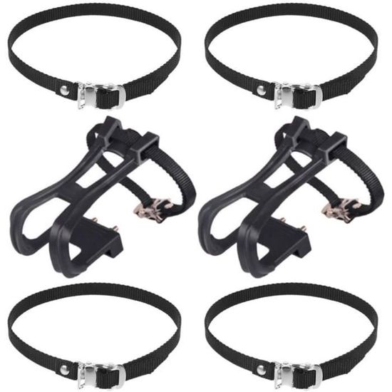 Lot 6 Sangles Pédales Vélo 50 Cm Nylon Réglables Avec Boucle Métal – Compatibles Vélos D’Appartement & Vélos Classiques – Noir