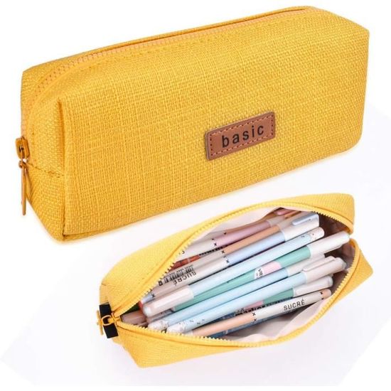 Trousse Scolaire Grande Capacité ISuperb – Étui Crayons Jaune Solide Et Organisé Pour Fille & Femme