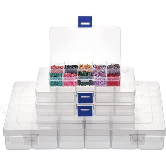 Lot De 4 Boîtes De Rangement Plastique Transparentes Avec Couvercle - 18 Compartiments Réglables Pour Bijoux Et Petits Objets