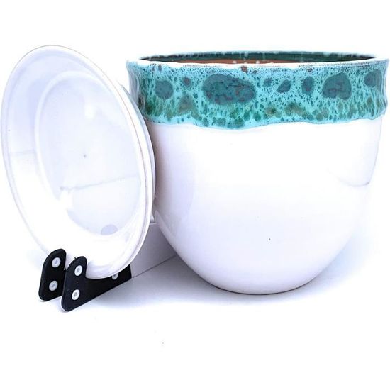 Pot à Orchidées En Céramique Avec Soucoupe - Pot Émaillé Avec Trous, Drainage, Pour Plantes D'Intérieur - 2