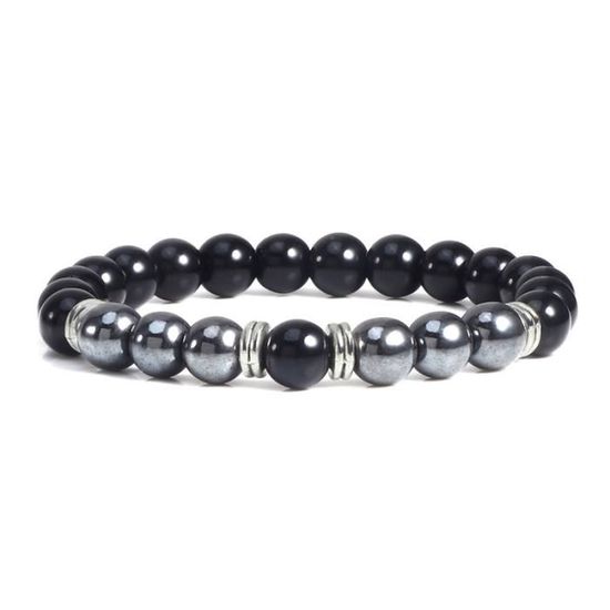 Bracelet Homme En Hématite Naturelle - Élégant & Élastique - Pierre Apaisante - Cadeau Masculin