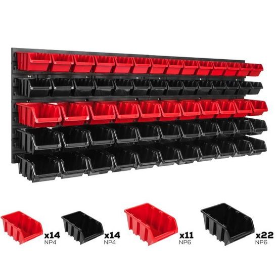 Kit De Rangement Mural Métal Rouge PAFEN - 40 Boîtes Empilables Avec Couvercle, Système Extensible, Facile à Monter