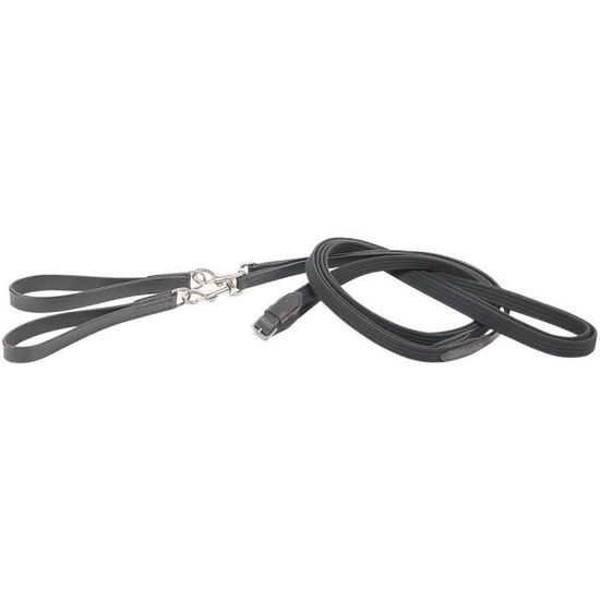 Boucle Laiton Cheval IV, Cuir Noir, Montrant Rênes Plomb, Longueur 154 Cm, Neuve