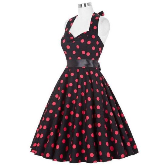 Robe Rockabilly Femme à Pois – Style Rétro Trapèze Pour Fête Ou Soirée